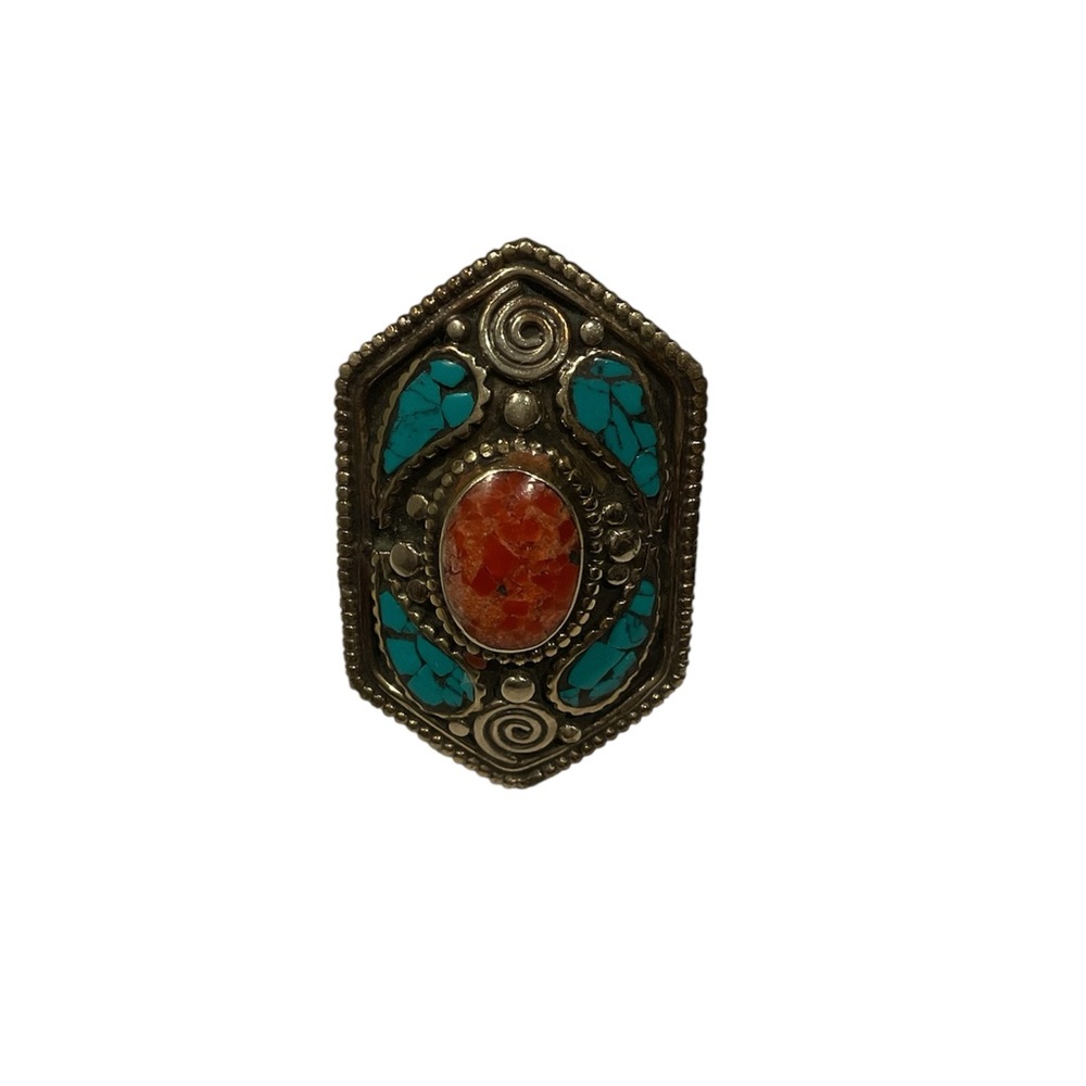 Vintage Mens Sterling Silver Large Southwestern Turquoise Ring Jewelry Y2K Heavy